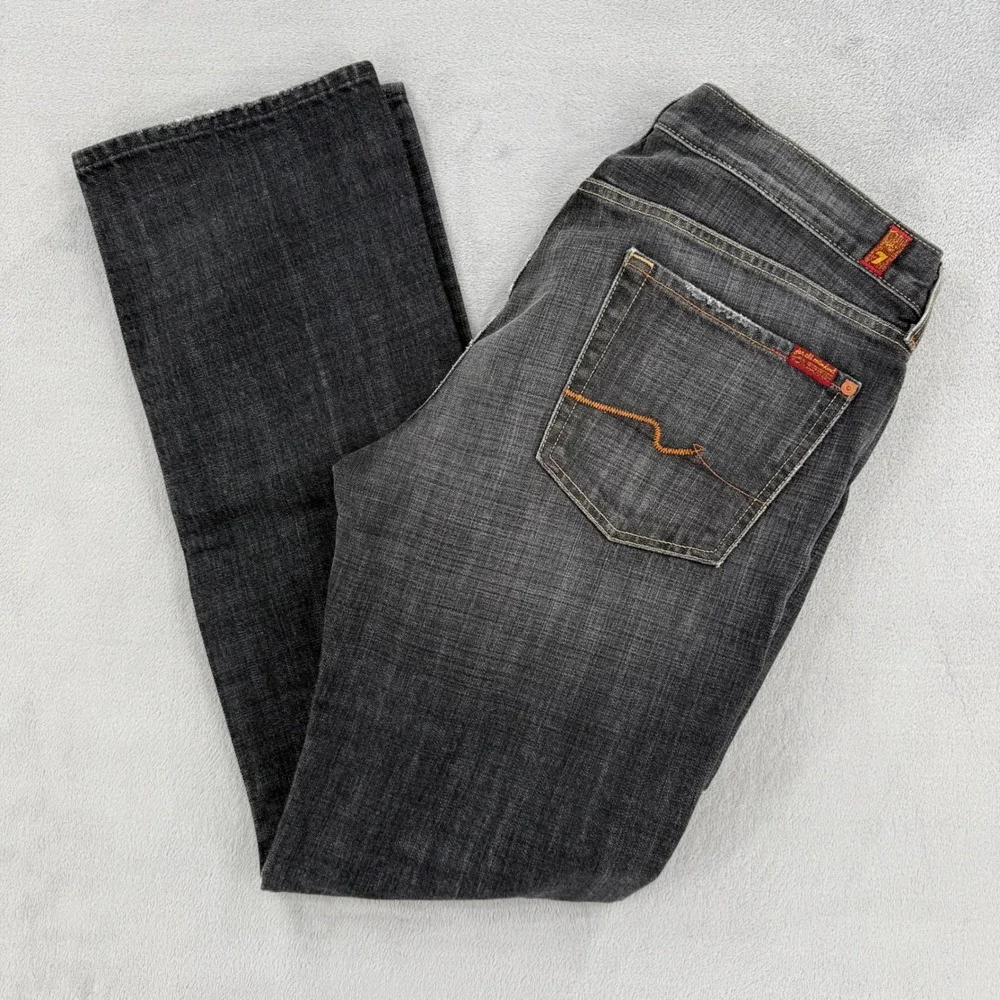 7 For All Mankind Men's Straight Jeans in Charcoal Gray with Orange Stitching